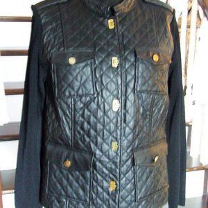 Black Quilted Leather Jacket Cardigan Sweater Channel Style by Nygard Collection